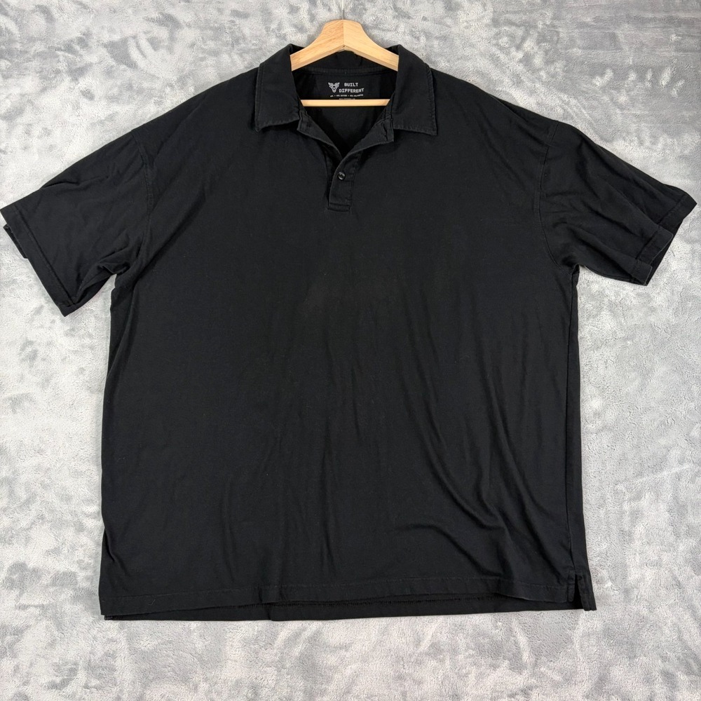 Built Different Mens Size 3XL Soft Short Sleeve 3-Button Polo Black Cotton Poly